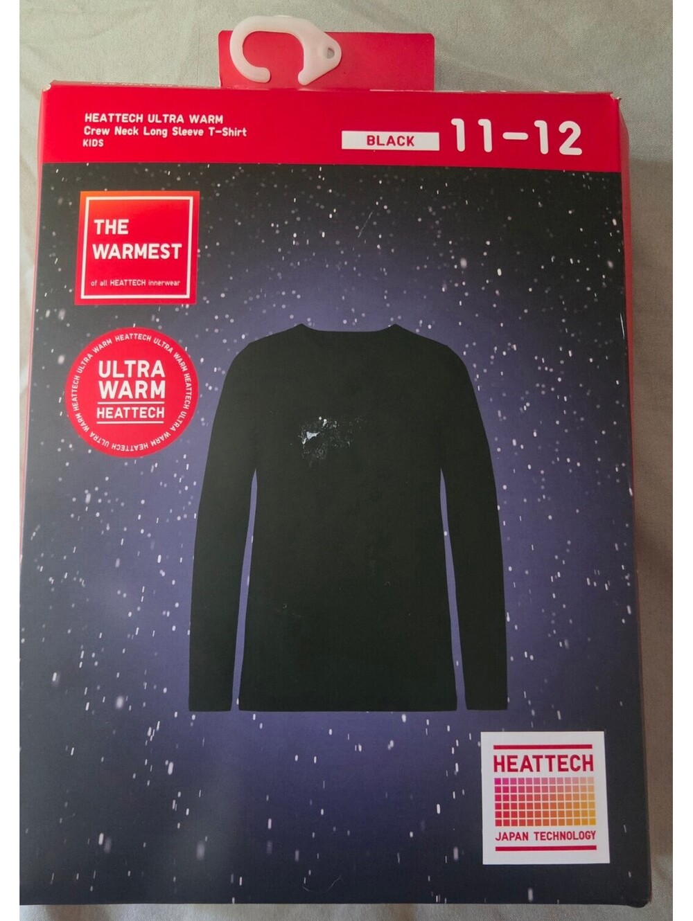 Heattech ultra warm kids black long sleeve shirt size 11-12